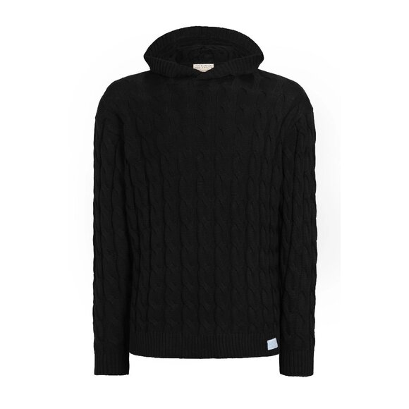 REUBEN OLIVER Pima Cotton Cable Knit Hoodie in Black - Picture 1 of 6